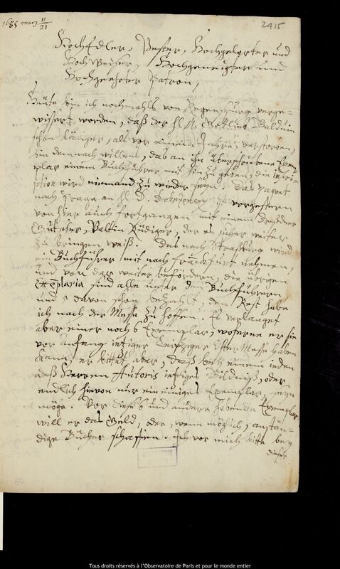 Lettre de Johann Abraham Ihle à Jan Heweliusz, Leipzig, 11 mars 1685