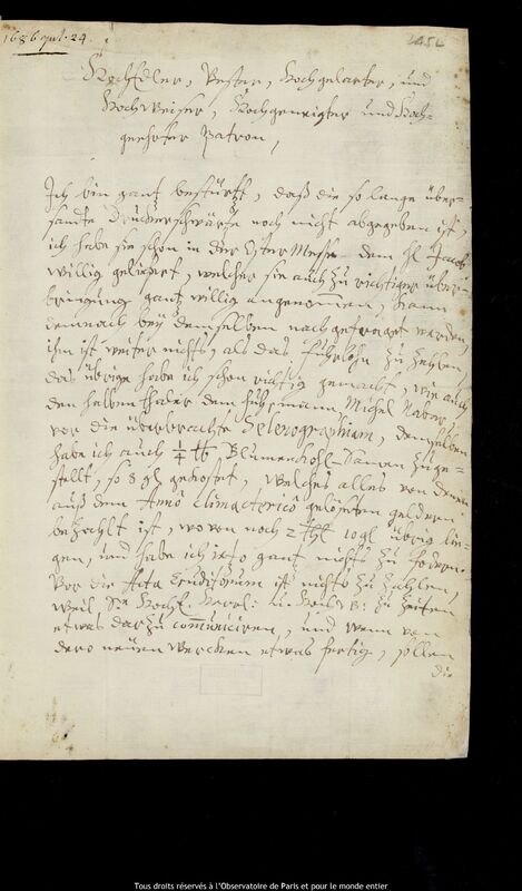 Lettre de Johann Abraham Ihle à Jan Heweliusz, Leipzig, 24 juillet 1686