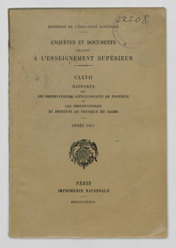 (1931) Rapport sur les observatoires astronomiques de province