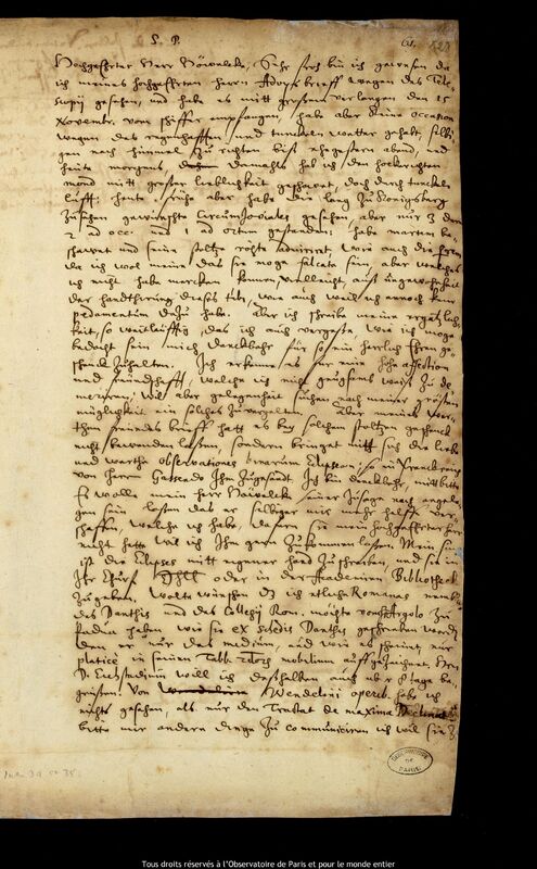 Lettre d'Albert Linemann à Jan Heweliusz, Kaliningrad, 20 novembre 1646