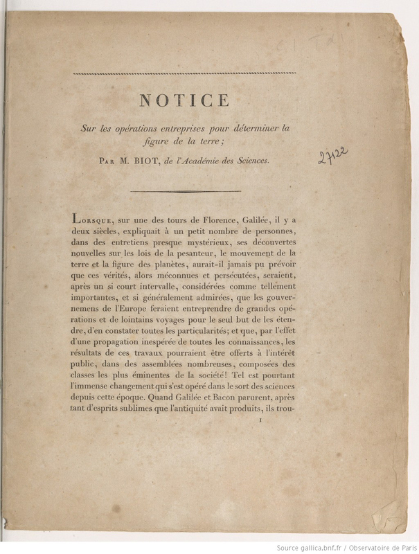 Notice sur les opérations entreprises pour déterminer la figure de la terre