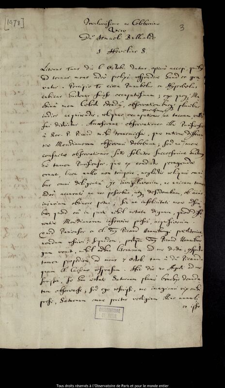 Lettre de Jan Heweliusz à Ismaël Boulliau, Gdansk, 5 décembre 1671