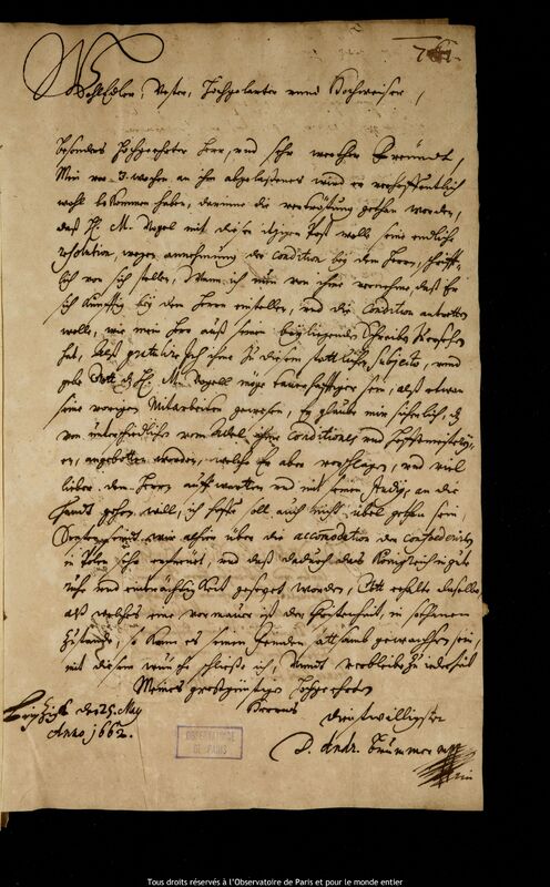 Lettre d'Andreas Brummer à Jan Heweliusz, Leipzig, 25 mai 1662