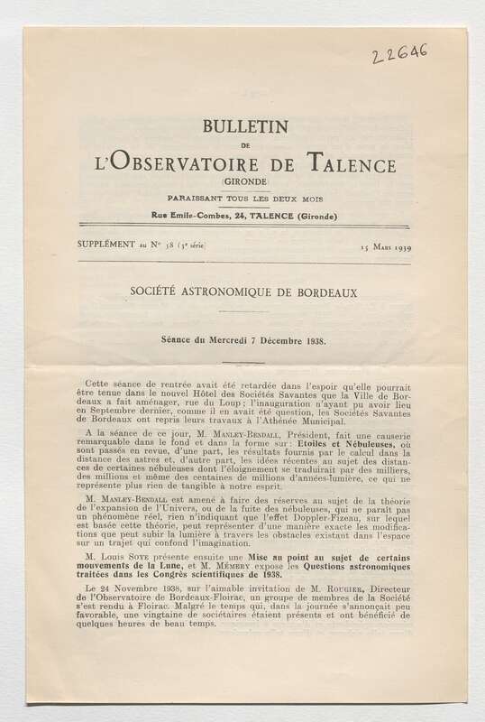 (1939) Bulletin de l'Observatoire de Talence, 3e série