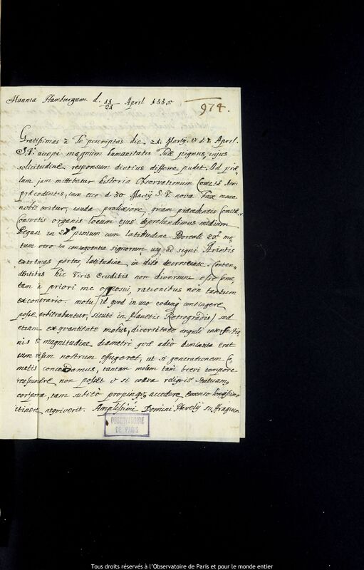 Lettre de Stanislaw Lubieniecki à Jan Heweliusz, Hambourg, 26 avril 1665