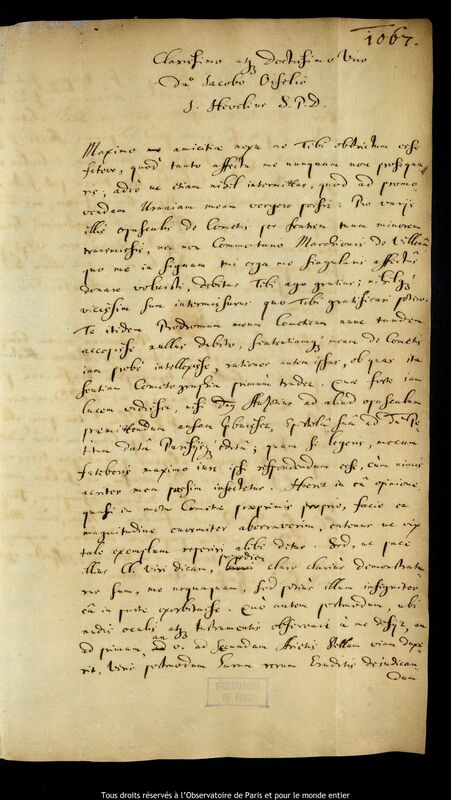 Lettre de Jan Heweliusz à Jacques Oisel, Gdansk, 28 novembre 1665