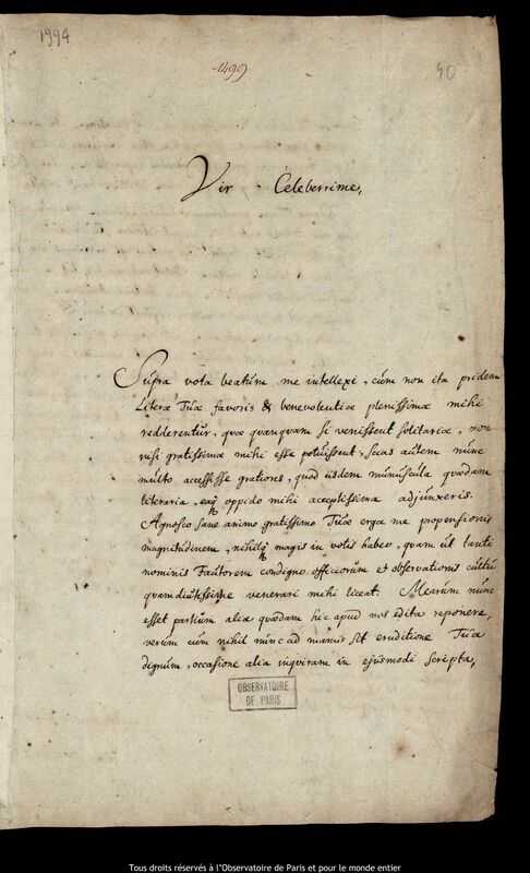 Lettre de Johan Heysig à Jan Heweliusz, Stockholm, 12 novembre 1679