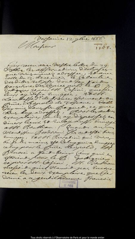 Lettre de Pierre Des Noyers à Jan Heweliusz, Varsovie, 12 novembre 1666