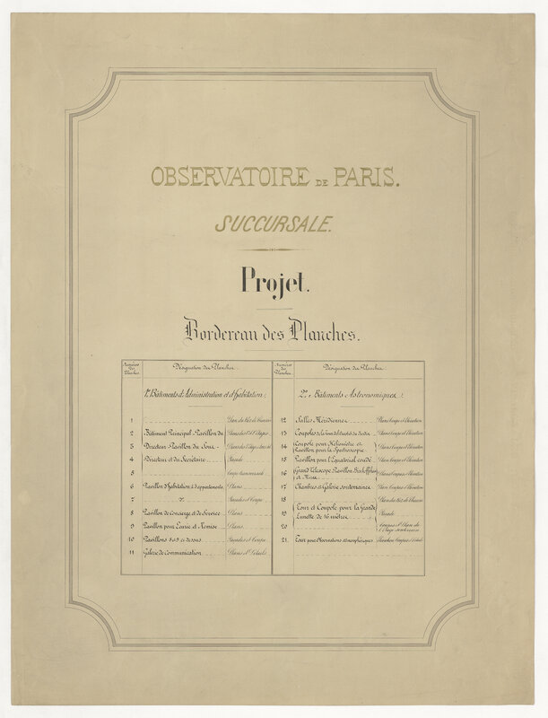 Observatoire de Paris : Série de plans pour le projet d'une succursale (plans n°1 à 21) (titre forgé) / [23 images]