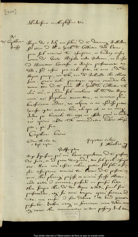 Lettre de Jan Heweliusz à Jean Chapelain, Gdansk, 5 septembre 1670