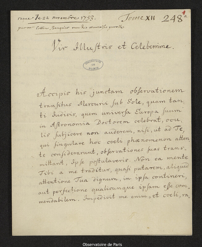 Lettre de Franz Ulrich Theodor Aepinus à Joseph-Nicolas Delisle, Rostock, 20 octobre 1753