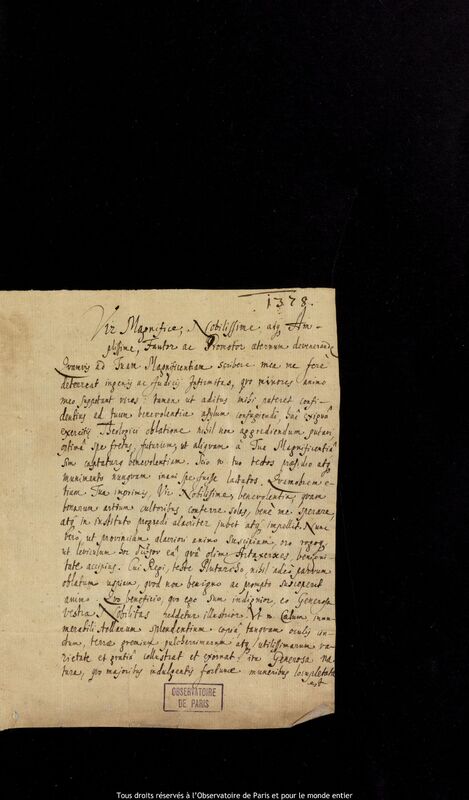 Lettre de Melchior Zufälliger à Jan Heweliusz, Wittenberg, 12 mai 1669