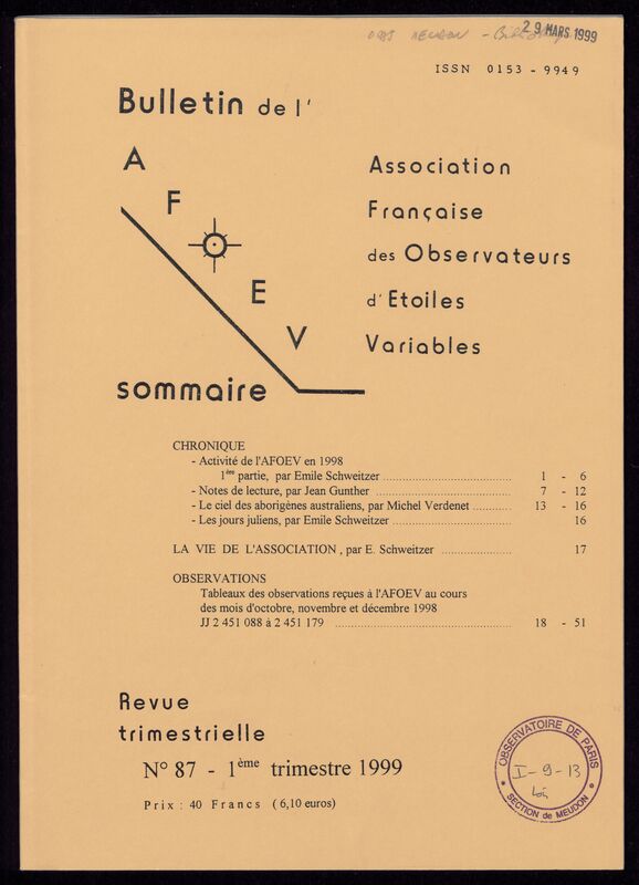 (1999) Bulletin de l'Association Française d'Observateurs d'Étoiles Variables