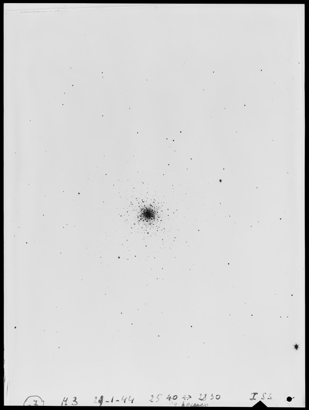 Messier 3 N.G.C 5272. 29 janvier 1944. Télescope de 120cm de l'Observatoire de Haute-Provence - Observatoire de Haute-Provence (titre forgé)