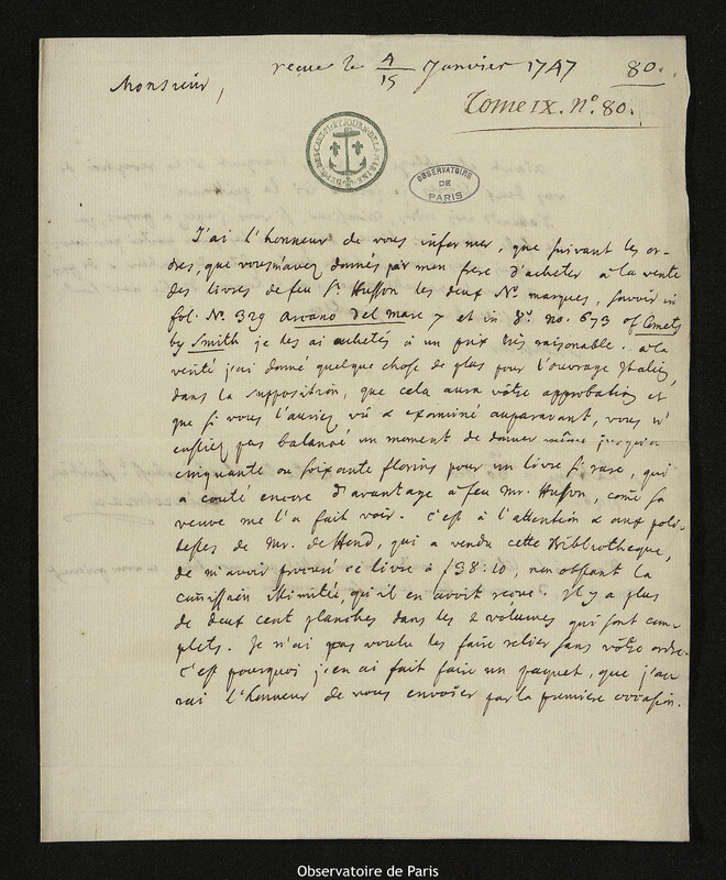 Lettre de Heinzelman à Joseph-Nicolas Delisle, La Haye, 30 décembre 1746