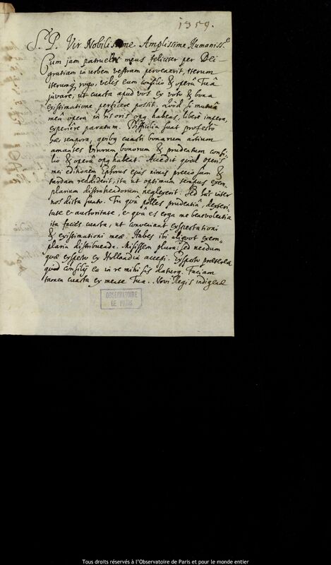 Lettre de Stanislaw Lubieniecki à Jan Heweliusz, Altona (Hambourg), 12 juillet 1669