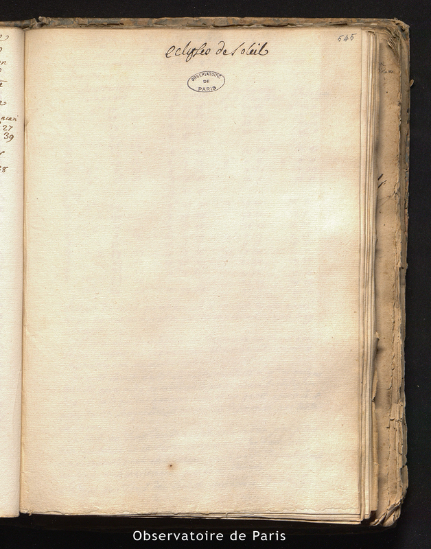 CASSINI I. Observations de l'éclipse de Soleil du 23 sept. 1699