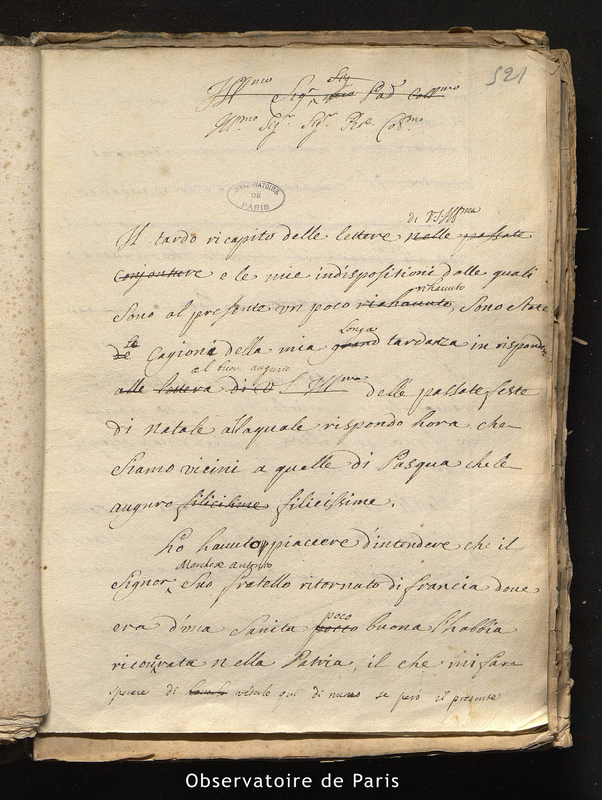 Lettre de Cassini I