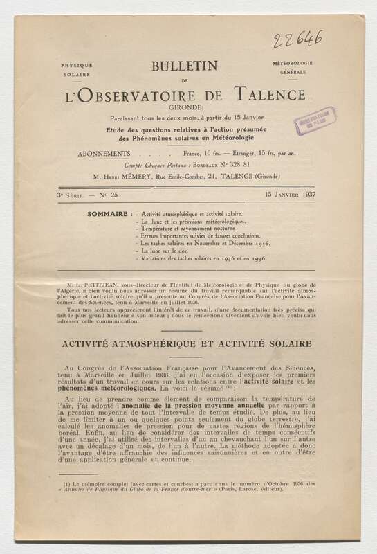 (1937) Bulletin de l'Observatoire de Talence, 3e série