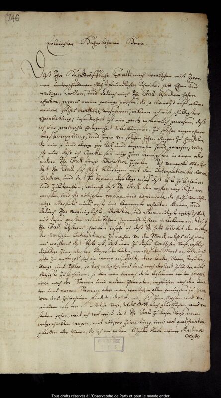 Lettre de Jan Heweliusz à Christoph Friedrich zu Dohna, Gdansk, 20 février 1677