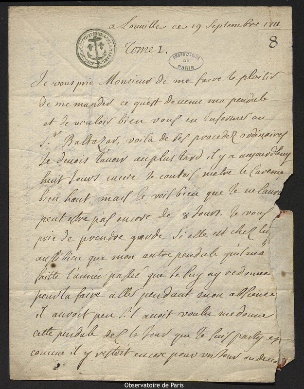 Lettre de Jacques d'Allonville de Louville à Joseph-Nicolas Delisle, Louville-la-Chenard, 19 septembre 1711