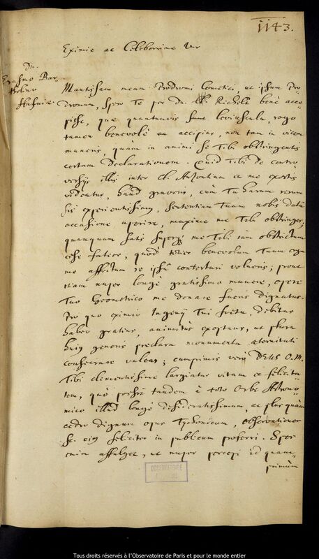 Lettre de Jan Heweliusz à Erasmus Bartholin, Gdansk, 3 novembre 1666