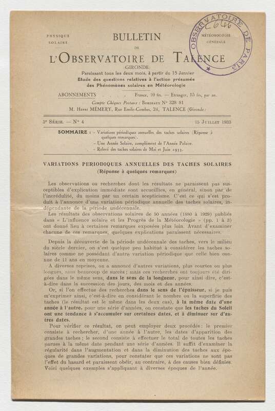 (1933) Bulletin de l'Observatoire de Talence, 3e série