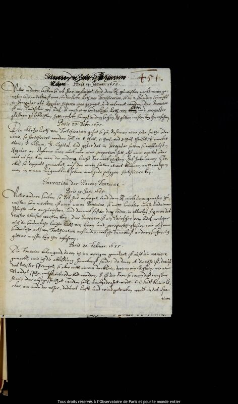 Texte manuscrit d’un auteur non identifié, Paris, 14 janvier - 20 février 1655