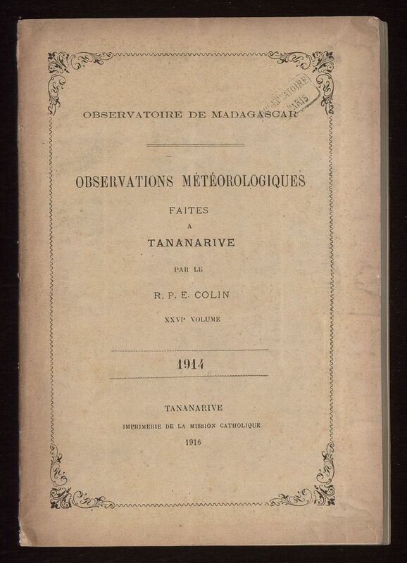 (1916) Observations météorologiques faites à Tananarive