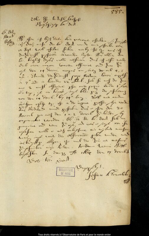 Lettre de Jan Heweliusz à Caspar March, Gdansk, 17 décembre 1664