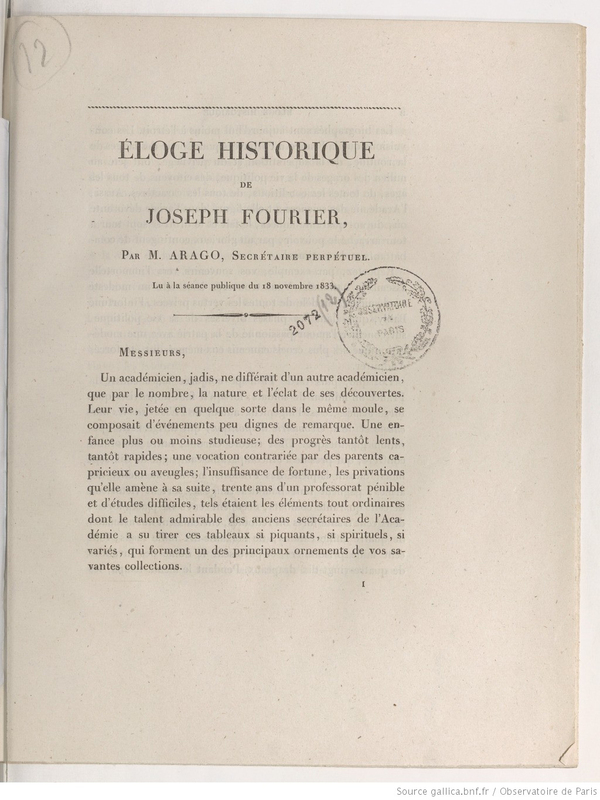 Eloge historique de Joseph Fourier