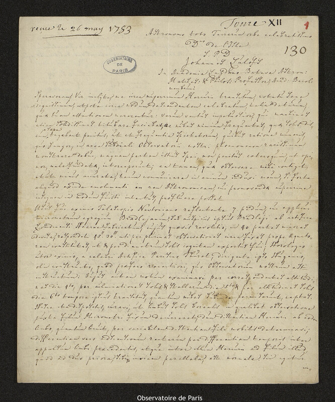 Lettre de Johannes Zulofs à Joseph-Nicolas Delisle, Leyde, 22 mai 1753