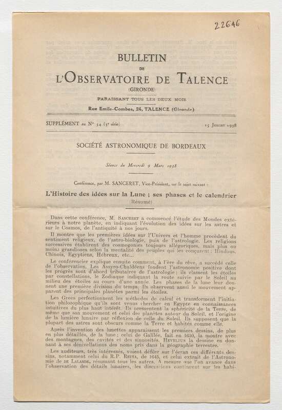 (1938) Bulletin de l'Observatoire de Talence, 3e série