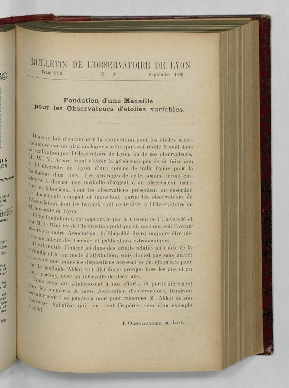 (1926) Bulletin de l'Observatoire de Lyon