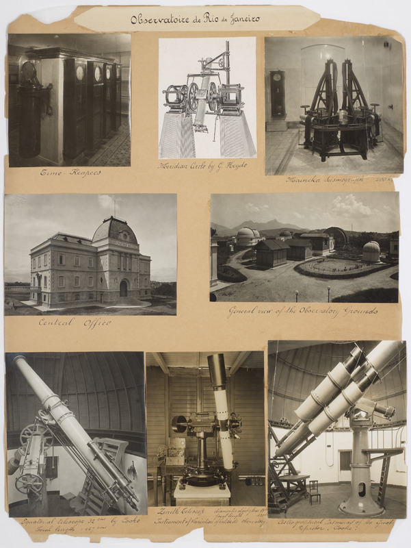 Observatoire de Rio de Janeiro : Time-keepers ; Meridian Circle by G. Heyde ; Maincka Sismograph [400 kgs] ; Central Office ; General view of the Observatory grounds ; equatorial telescope 32 cm by Cooke [focal length 467 cm] ; Zenith Telescop […] & Instrument of variation of latitude ; Astrographical Casmeras of the Great refractor Cooke (titre original)