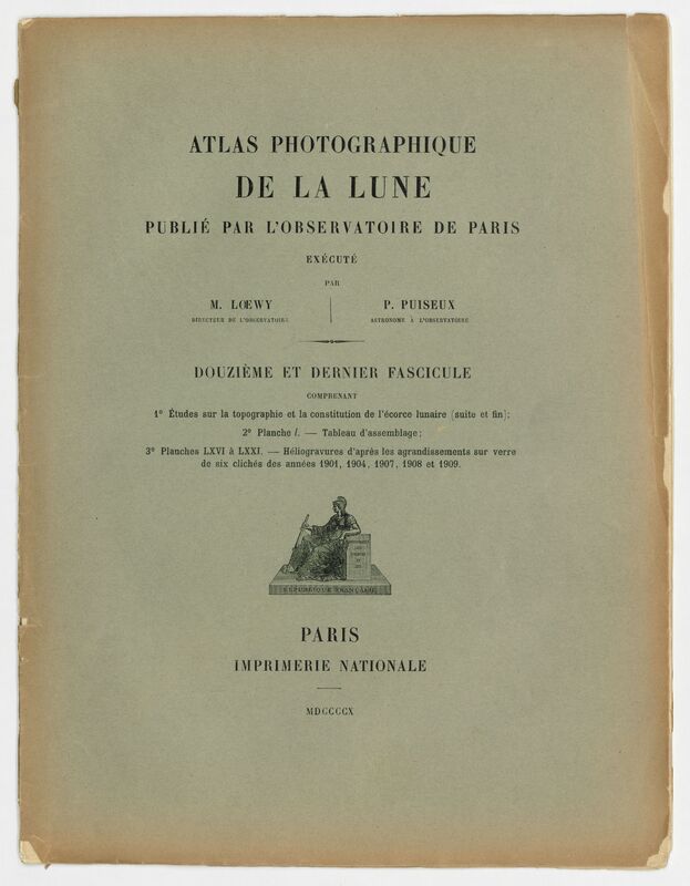 Index du douzième fascicule, Atlas photographique de la lune publié par l'Observatoire de Paris