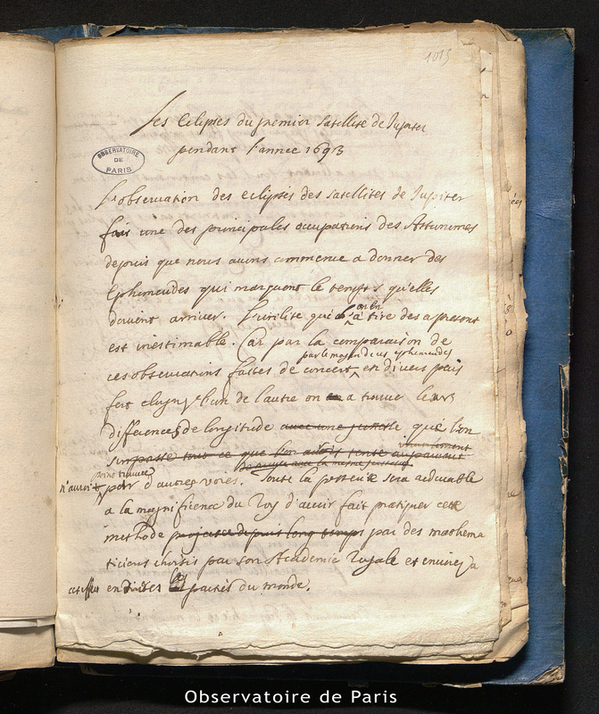 CASSINI I. Les éclipses du premier satellite de Jupiter pendant l'année 1693