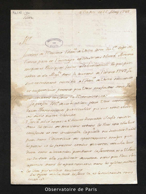 Lettre de Ulloa, Cadix le 15 mai 1789