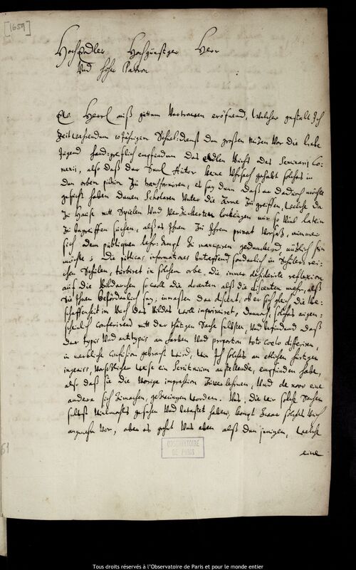 Lettre d'Andreas Concius à Jan Heweliusz, Kaliningrad, 17 août 1674