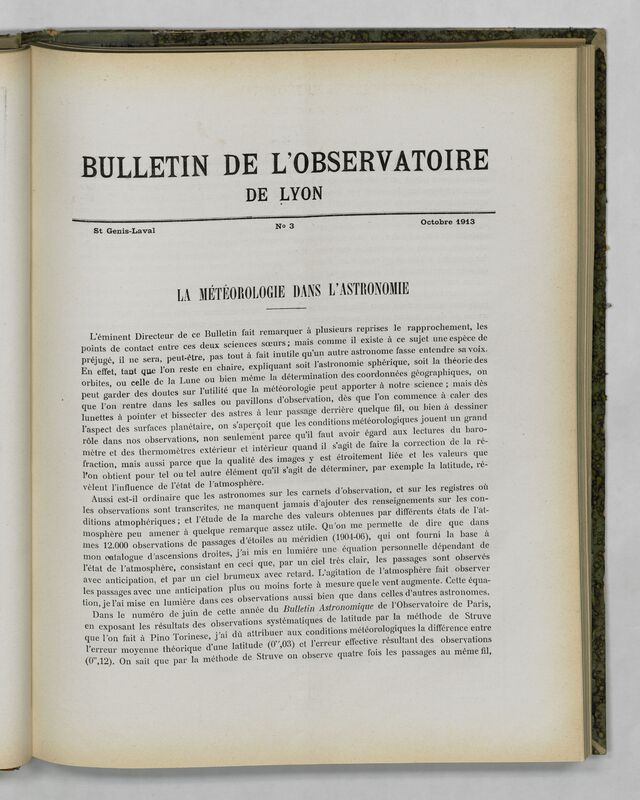 (1913) Bulletin de l'Observatoire de Lyon