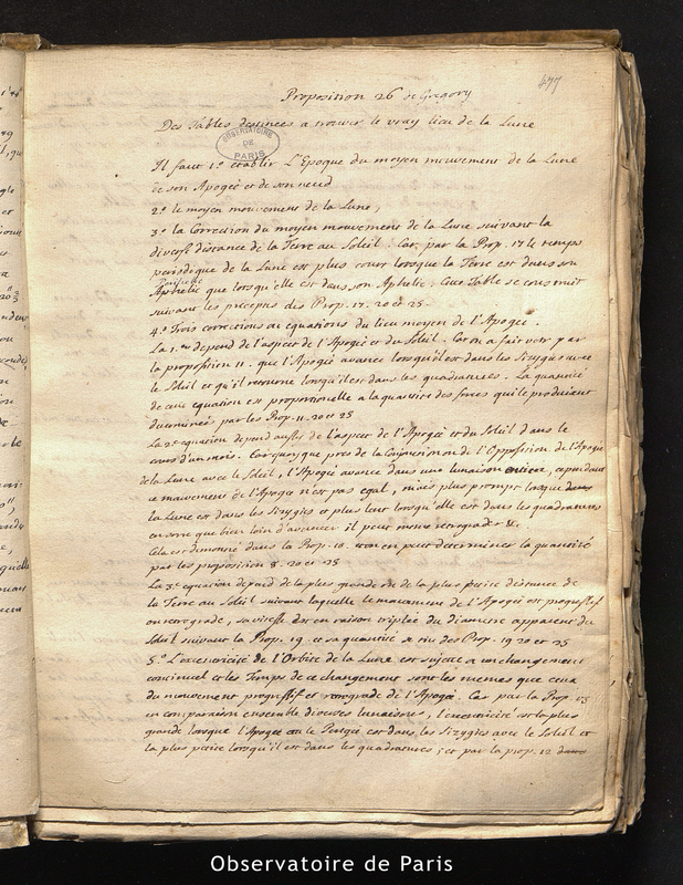 CASSINI II. Proposition 26 de Gregory, des tables destinées à trouver le vrai lieu de la Lune