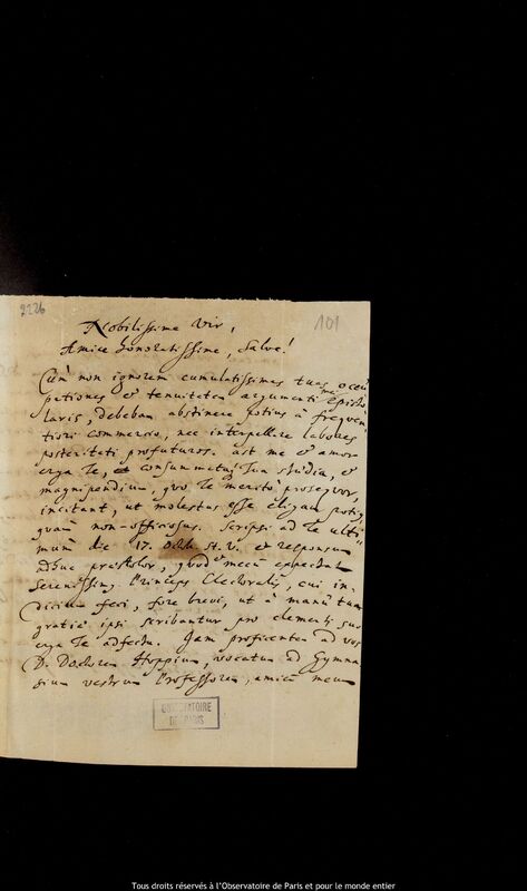 Lettre de Johann Gebhard Rabener à Jan Heweliusz, Stargard Szczecinski, 11 novembre 1682