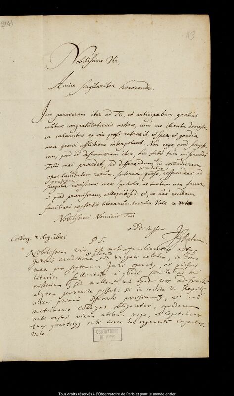 Lettre de Johann Gebhard Rabener à Jan Heweliusz, Kolobrzeg, 2 août 1681