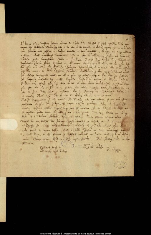 Lettre de Peter Crüger à Jan Heweliusz, Gdansk, 14 août 1631