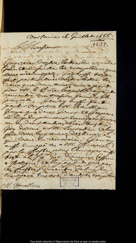 Lettre de Pierre Des Noyers à Jan Heweliusz, Varsovie, 16 juillet 1666