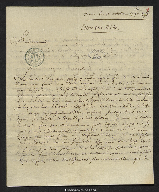 Lettre de Jacques de Pérard à Joseph-Nicolas Delisle, Szczecin, 26 septembre 1742