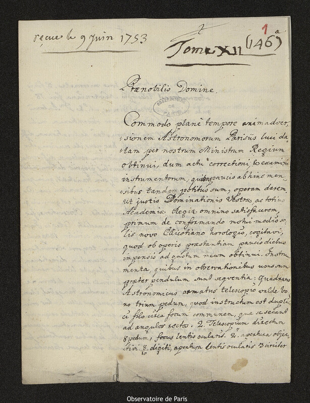 Lettre de Jan Wendlingen à Joseph-Nicolas Delisle, Madrid, 29 mai 1753