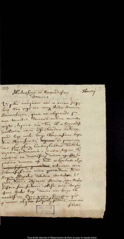 Lettre de Jan Heweliusz à Jan Stanislaw Zba?ski, Gdansk, 1678