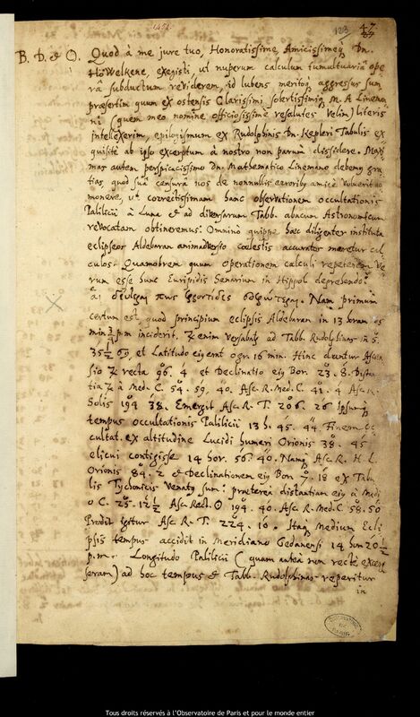 Lettre de Lorenz Eichstaedt à Jan Heweliusz, Szczecin, 1er novembre 1645