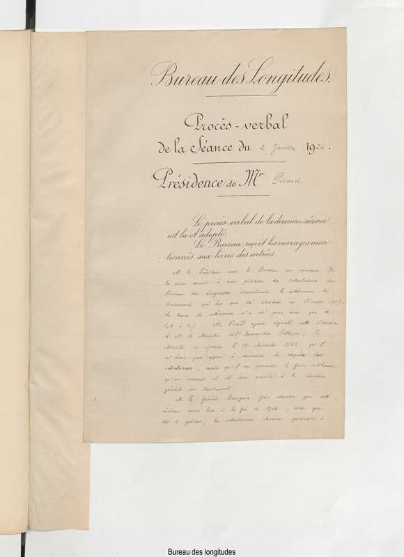 Registre des procès-verbaux avec annexes du Bureau des longitudes (1924-1926)